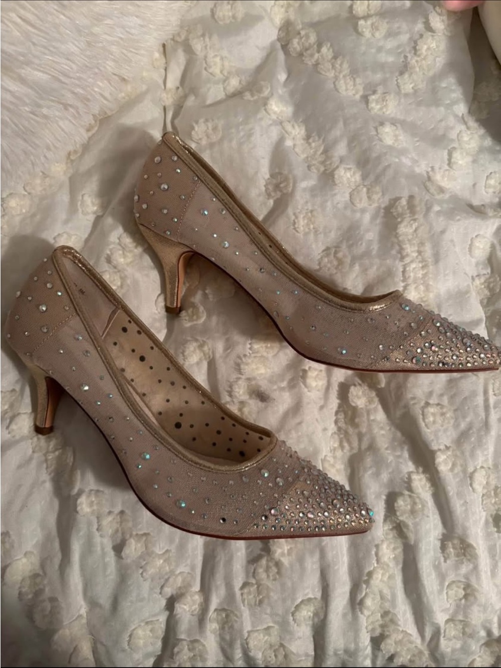 David’s Bridal Blush Pink Rhinestone Pointed-Toe Kitten Heels